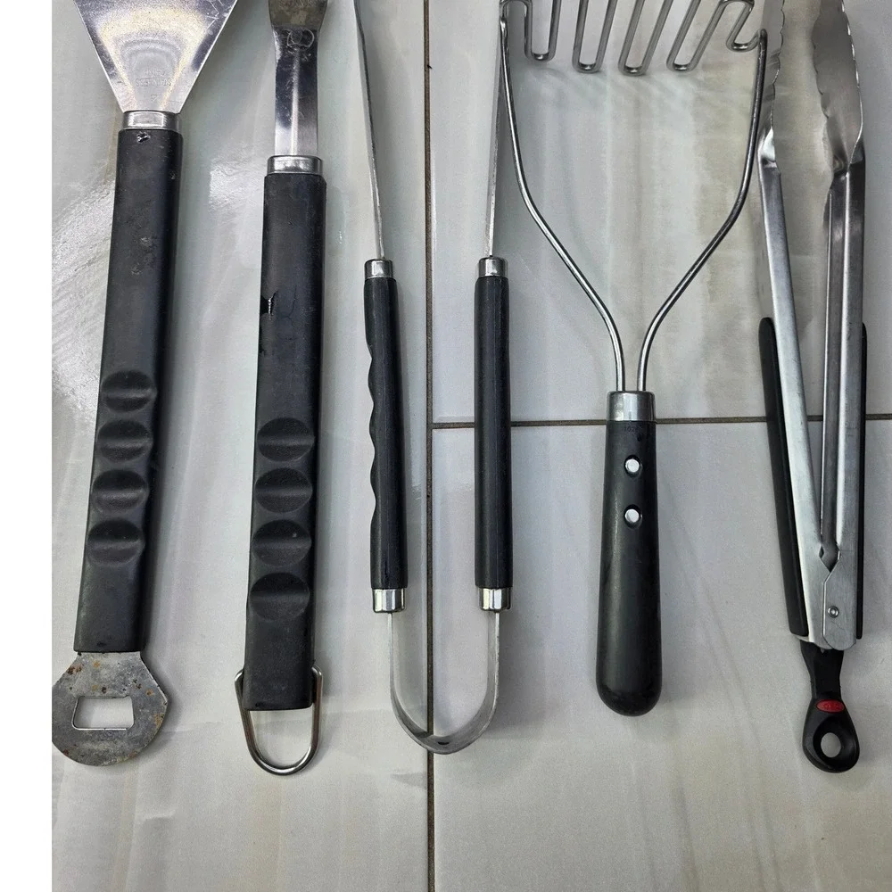 Mixed Kitchen Utensil Set IKEA Potato Masher OXO Tongs BBQ Spatula Fork 5pc P4